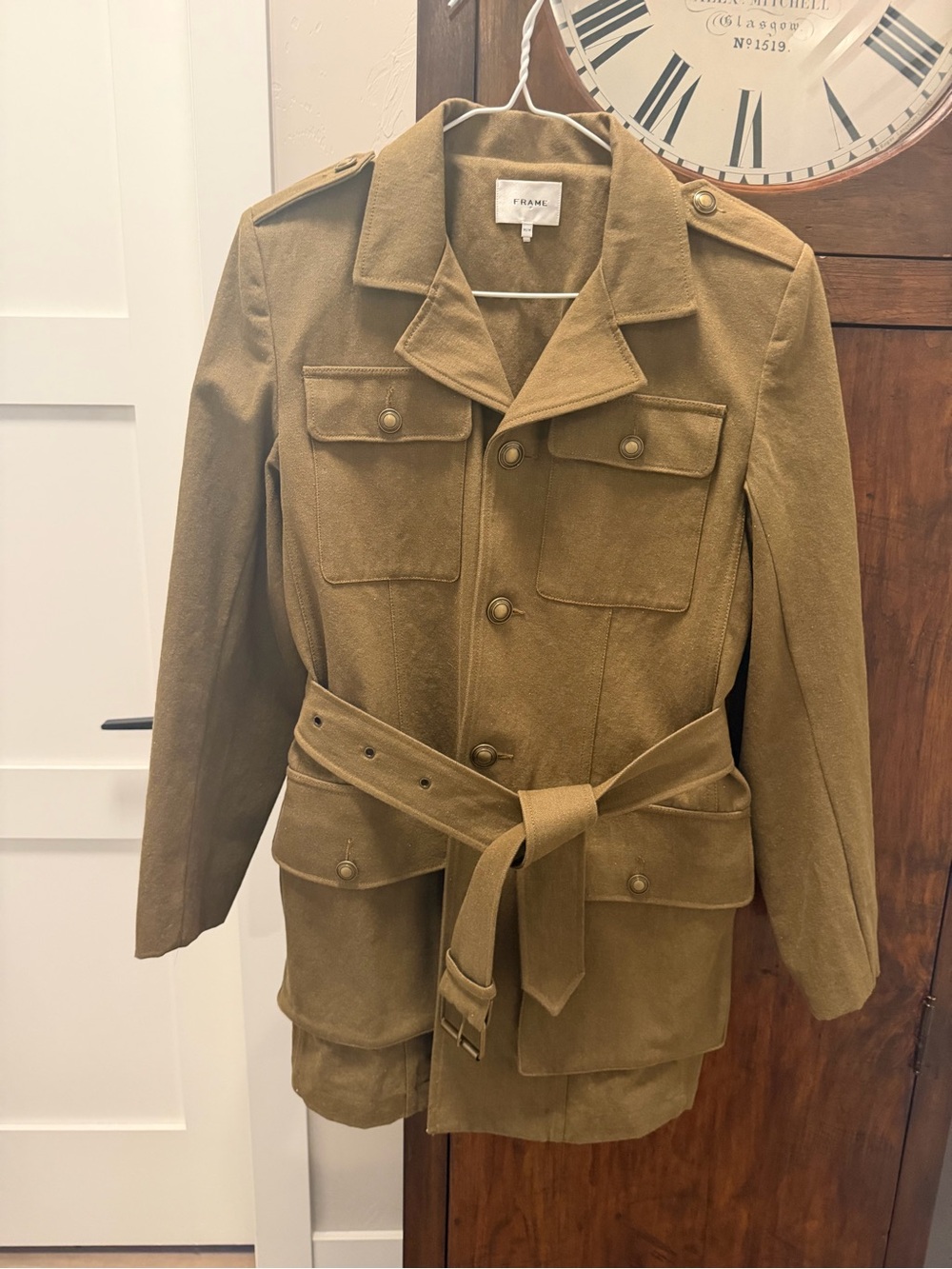 Frame Denim women’s Belted Field Coat in Olive Green